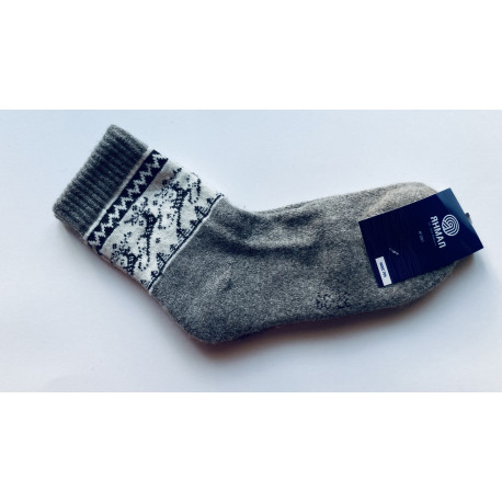 Ponožky ze 100% vlny šedé s bílým pruhem a jelínky vel. 37-39