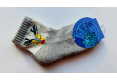 Dětské ponožky z jačí vlny šedé s hlavou sobíka (žlutý) vel. 3