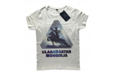 Bílé tričko s potiskem Mongolský bojovník