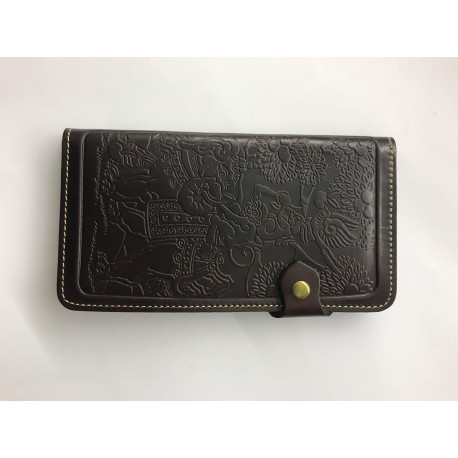 Kvalitní kožená peněženka s raženým zvířecím obrázkem tmavě hnědá