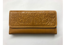 Kvalitní kožená peněženka oranžovo hnědá s florálními motivy