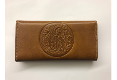 Kvalitní kožená peněženka oranžovo hnědá s florálními motivy